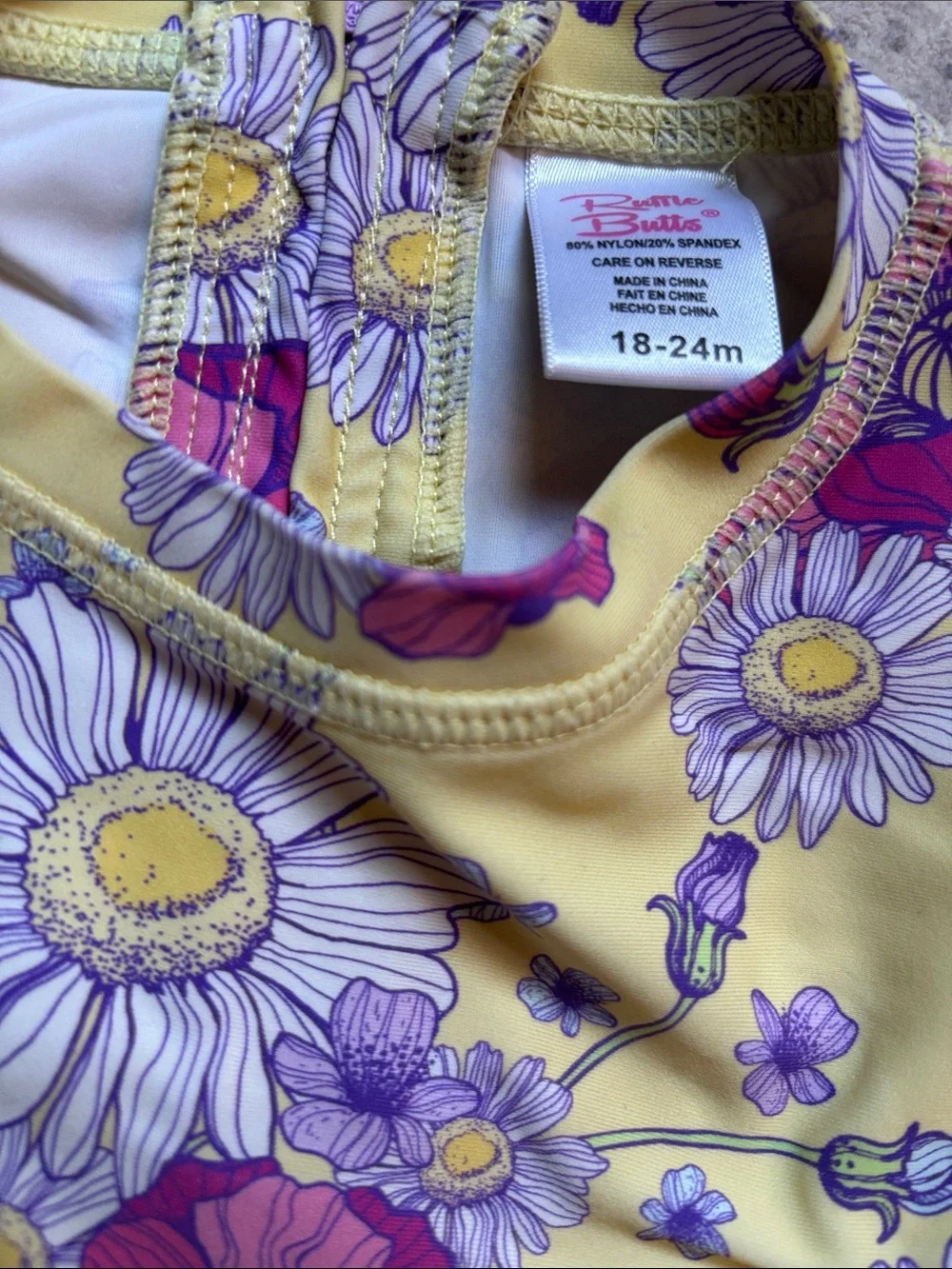 Ruffle Butts Girls Yellow Floral Long Sleeve Swimsuit